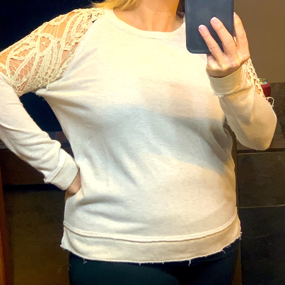 A’reve distressed sweatshirt with open lace cut out medium boutique